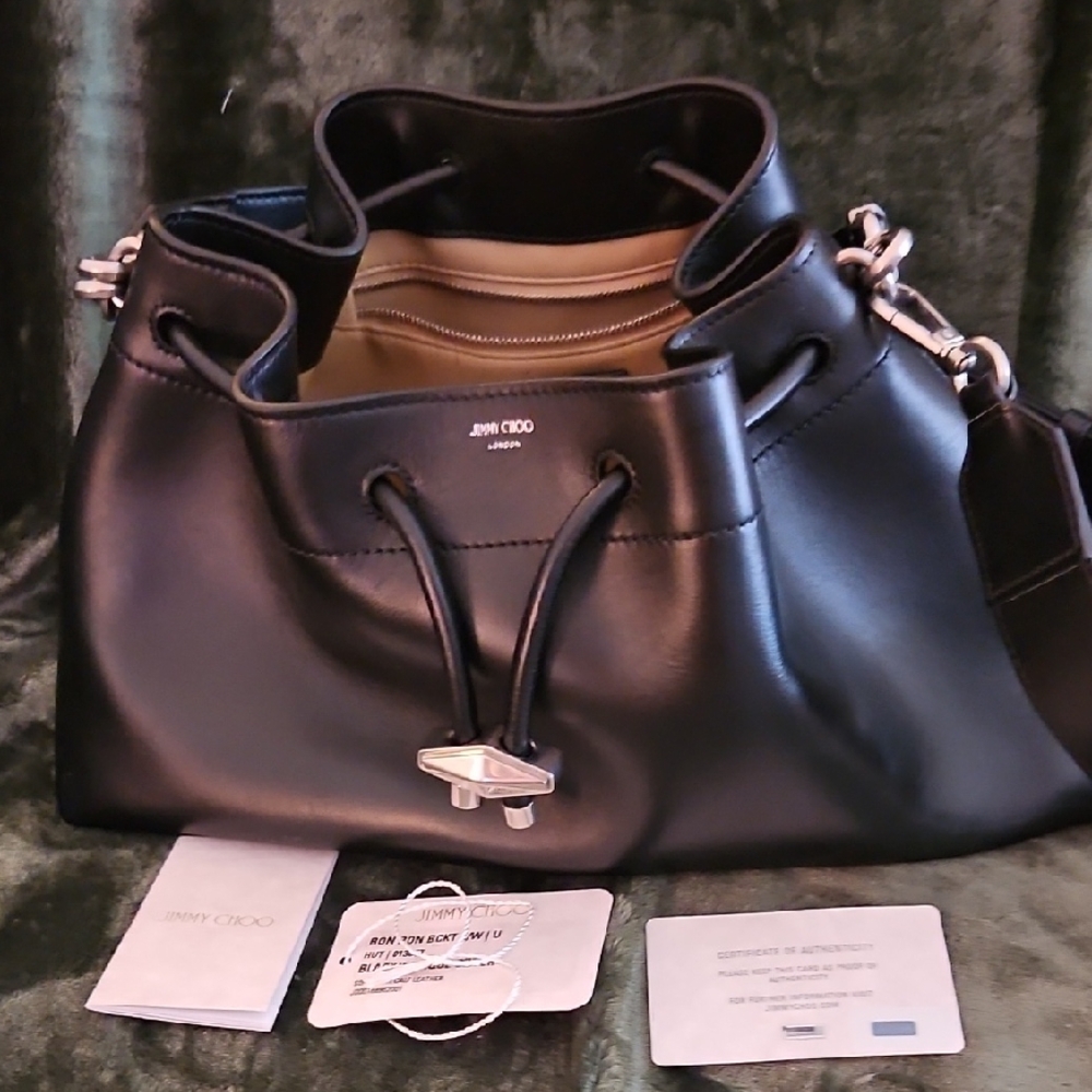 Jimmy Choo Black Leather Shoulder Bag with Structured Design